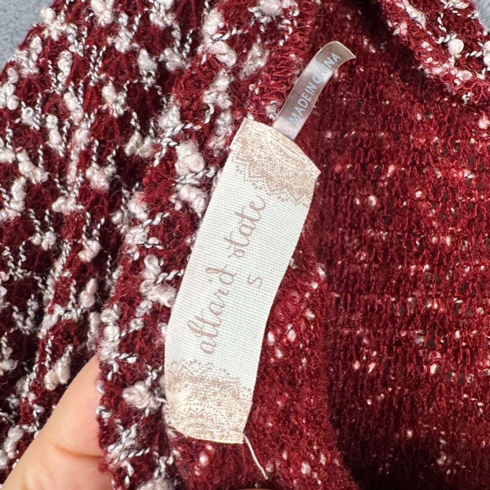 Altar'd State Burgundy Knit Lace Trim Open Back Tunic Sweater Small AT5960-F5P3 - Picture 8 of 8